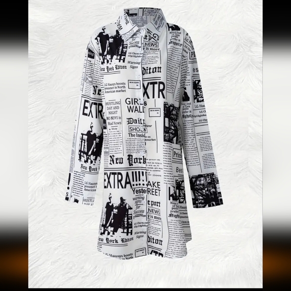 NIP Edgy , Designer, Spill The Tea , News Paper Print Dress - Picture 9 of 14